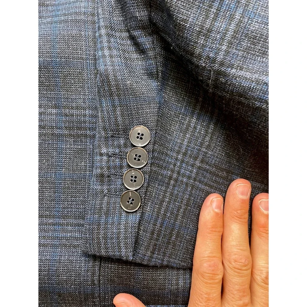 Sonneti Uomo Blazer Mens 48R Blue Gray Plaid Pockets sown